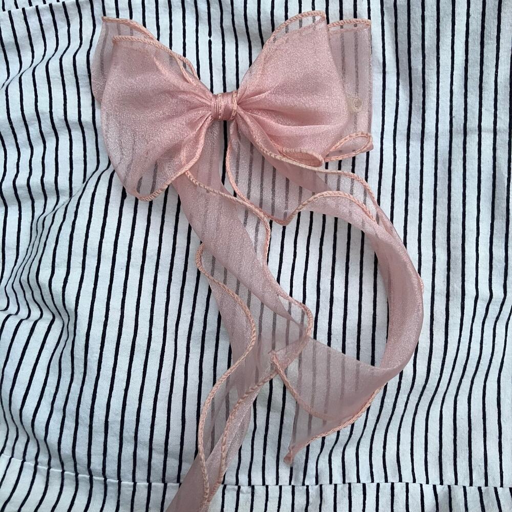 Sheer pink bow ribbon hair clip, coquette cottage girly lolita nymphette angel